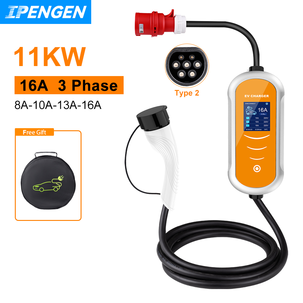 Type 2 Portable Ev Charger 11Kw Cee - IPENGEN EV Charger 16A 11KW Type