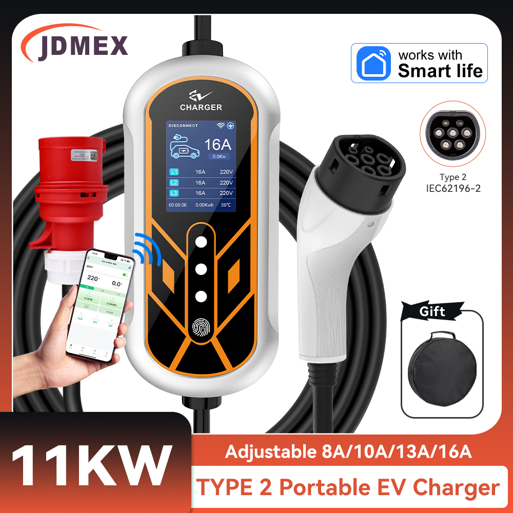 Type 2 Portable Ev Charger 11Kw Cee - JDMEX 11KW Type2 EV Charger Portable
