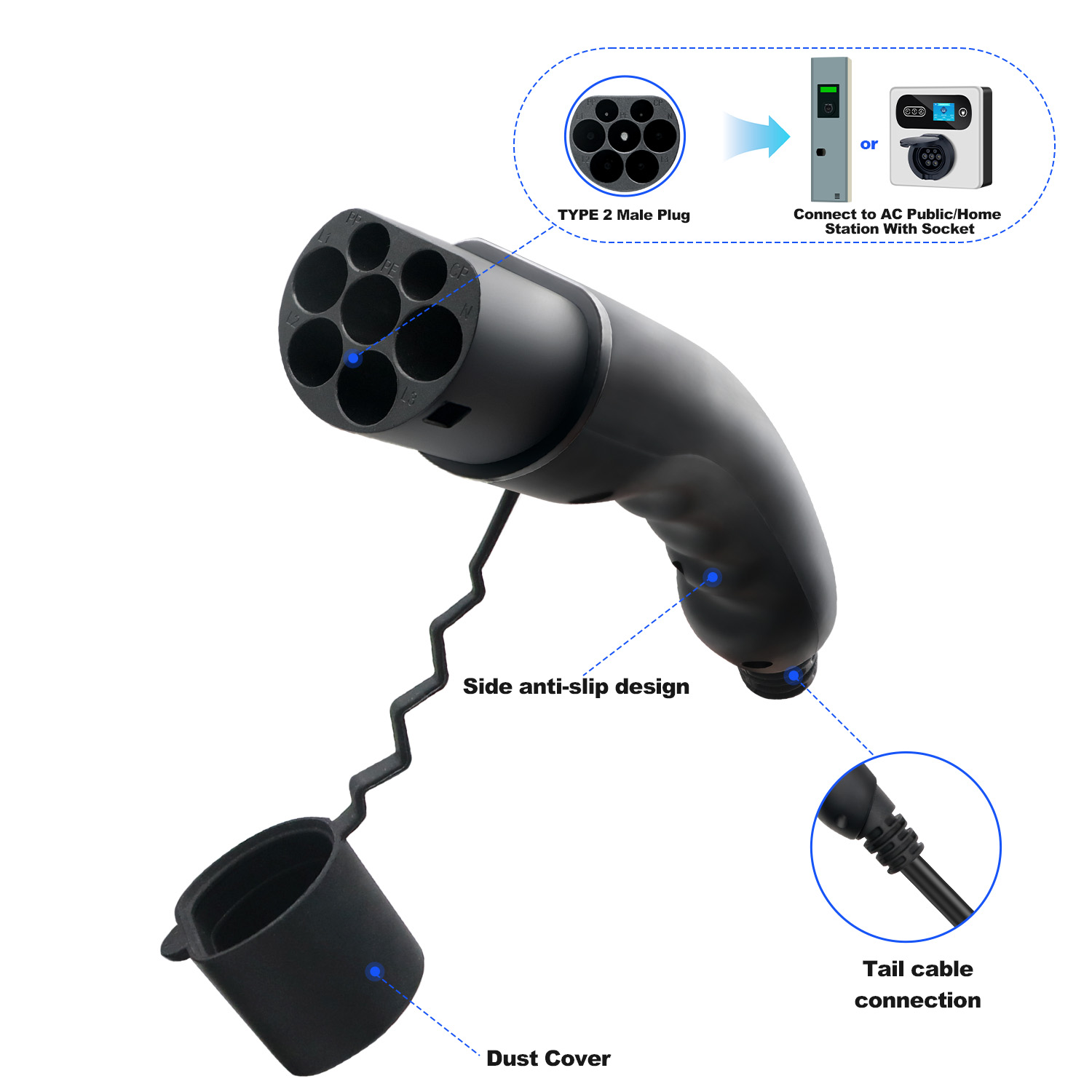 Kolanky EV Plug Type 2 Male  1 - Ev Charger Type 2 22Kw 32A 3 Phase 评论和价格