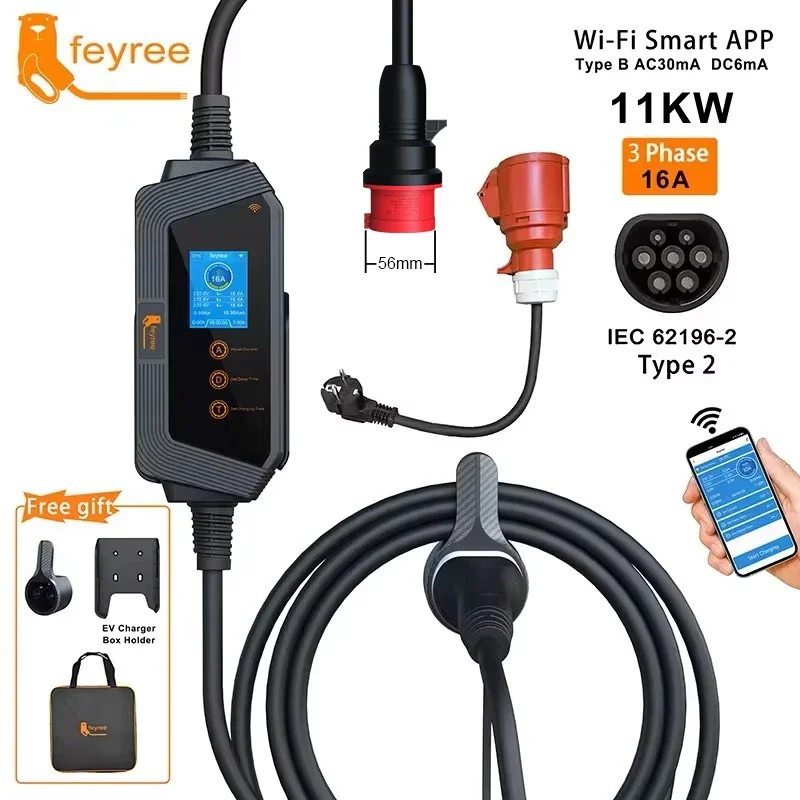 feyree 11KW 16A 3Phase Type2 P - Type 2 Portable Ev Charger 11Kw Cee 评论和价格