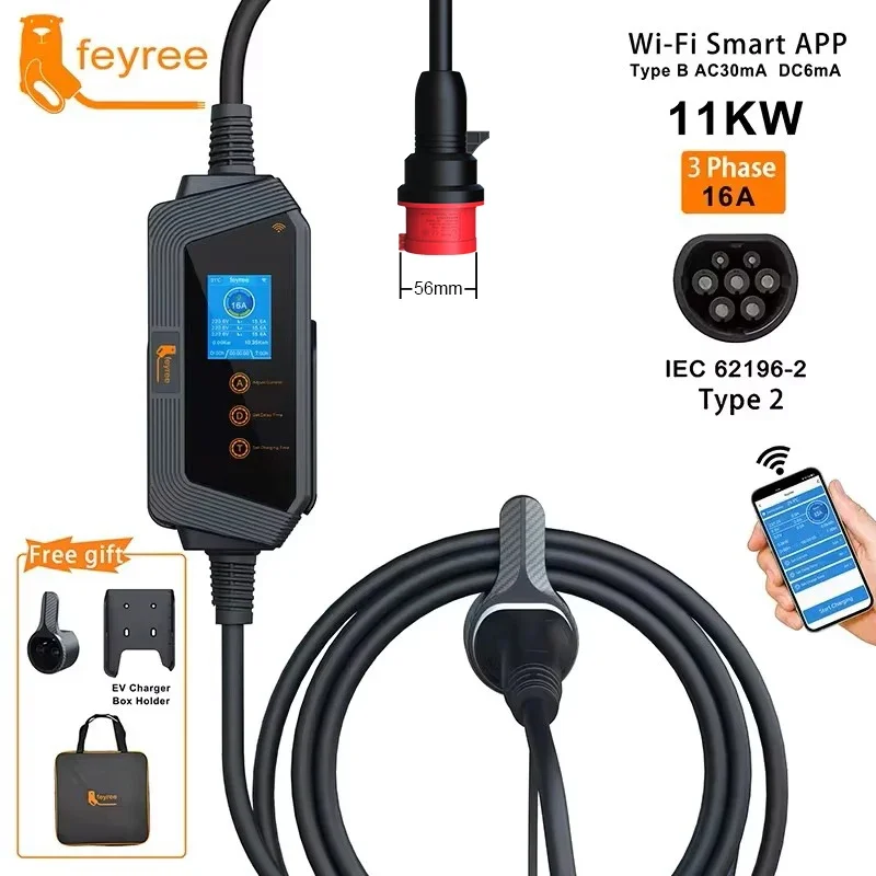 feyree 11KW 16A 3Phase Type2 P - Type 2 Portable Ev Charger 11Kw Cee 评论和价格