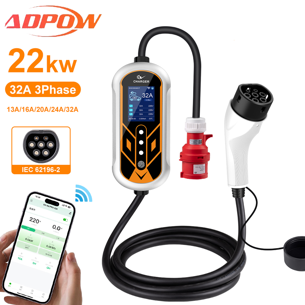 ADPOW Portable 32A Type2 EV Ch - Ev Charger Type 2 22Kw 32A 3 Phase 评论和价格